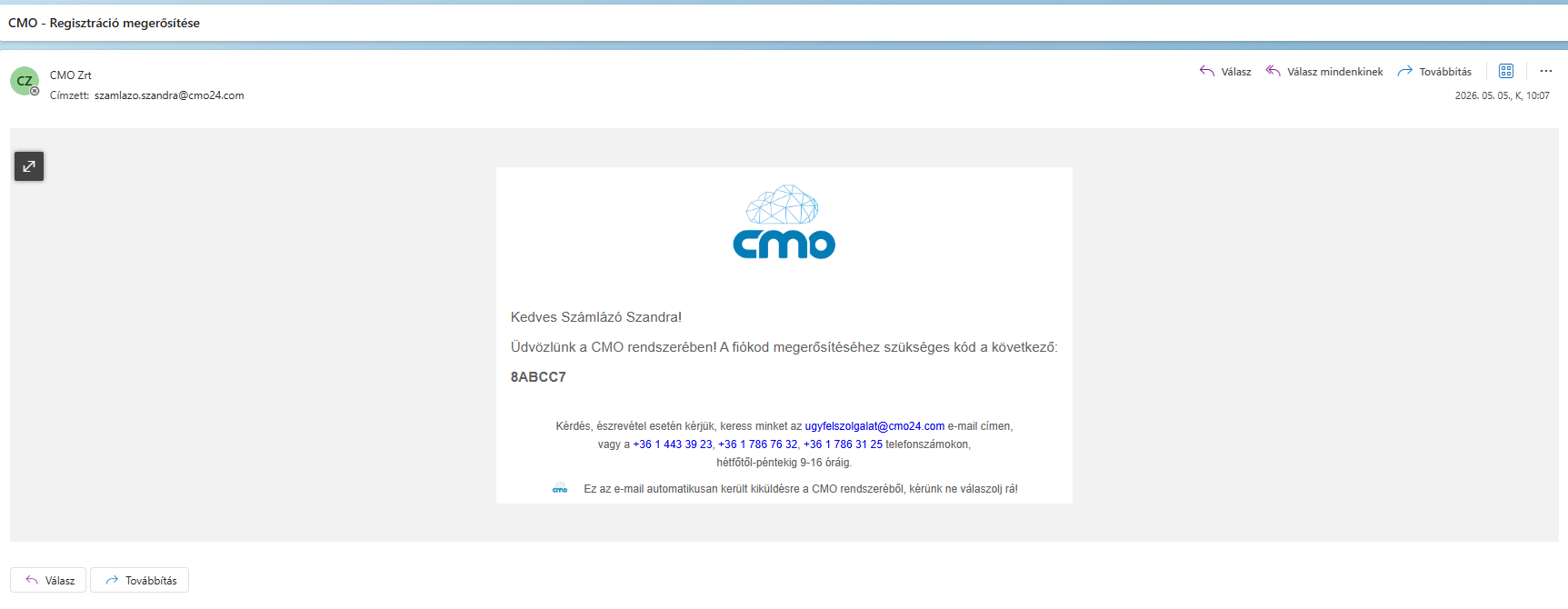 3. ábra Elfelejtett jelszó tokent tartalmazó e-mail