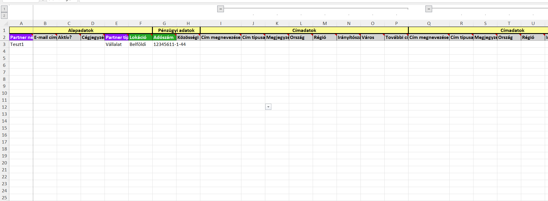 Excel sablon