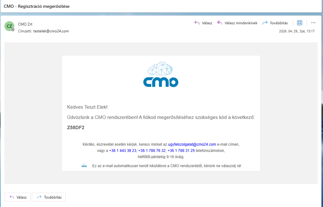 3. ábra Elfelejtett jelszó tokent tartalmazó e-mail